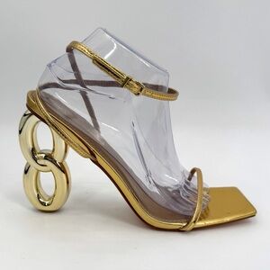 Fashion Nova High Heels Womens 11 Gold Farah Ankle Strappy Novelty Sexy Metallic
